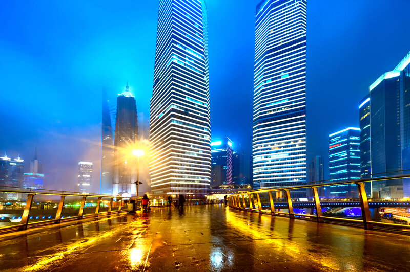Tall Skyscrapers at Night — Blue