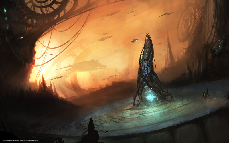 Tall Spire in Alien Landscape