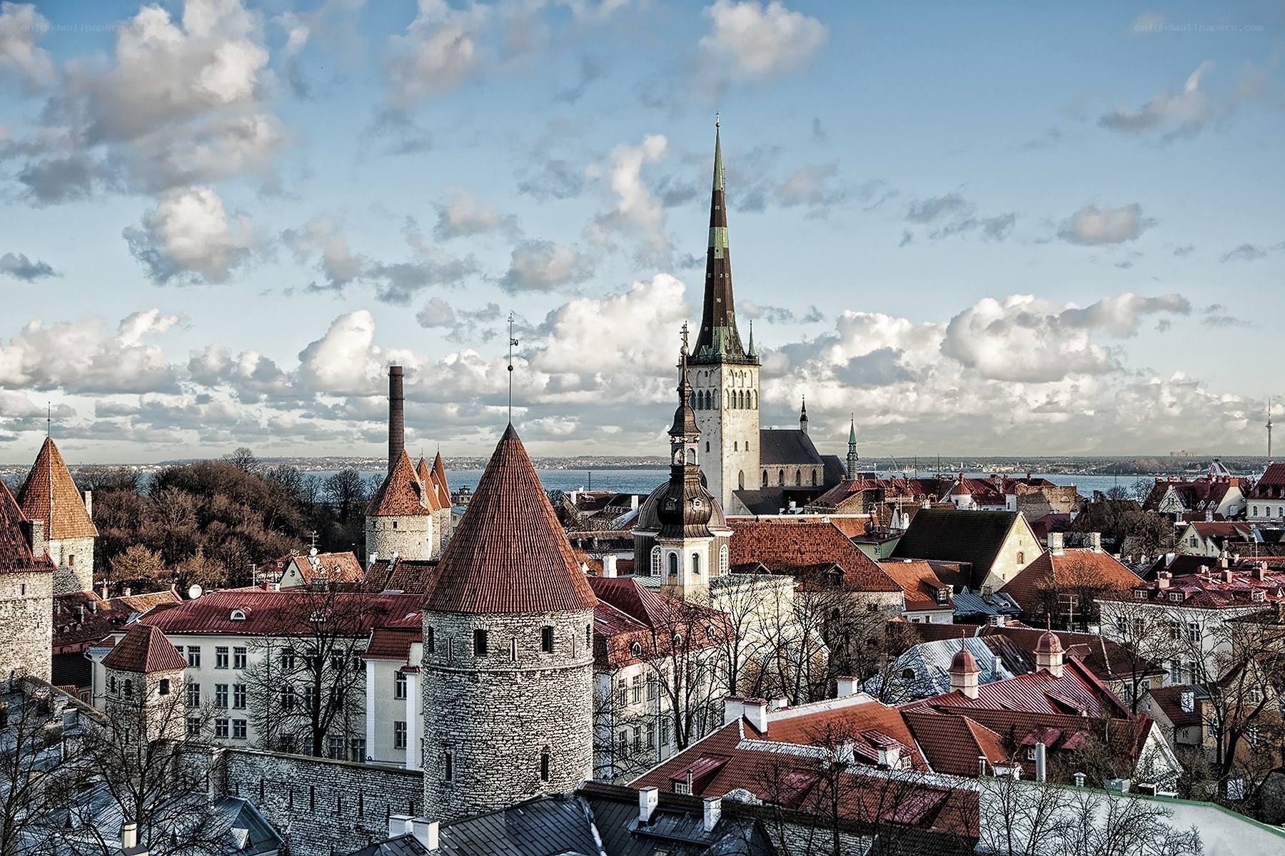 Tall spire over old town