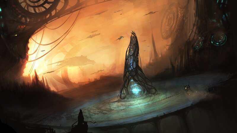 Tall Spire with Glowing Orb — Orange