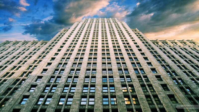 Tall Stone Building — Blue, Dramatic