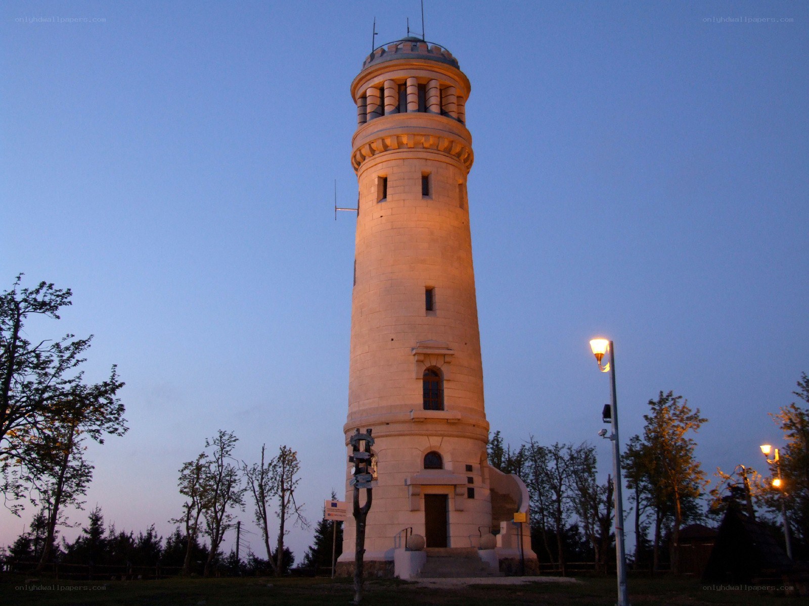 tall stone tower at dusk