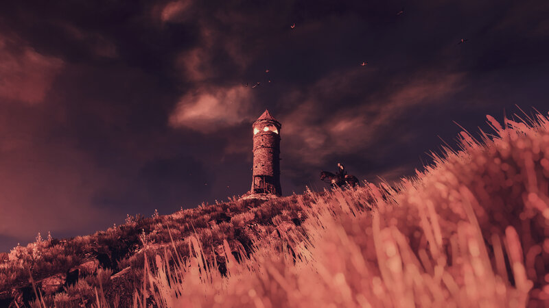 Tall Stone Tower — Purple, Dramatic