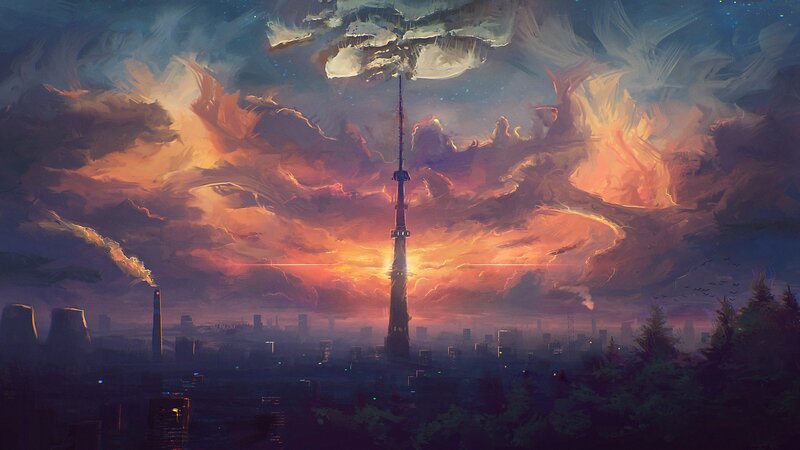 Tall Tower at Sunset — Orange