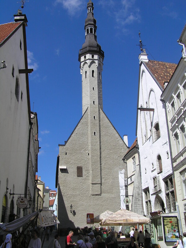 Tall tower in a historic town