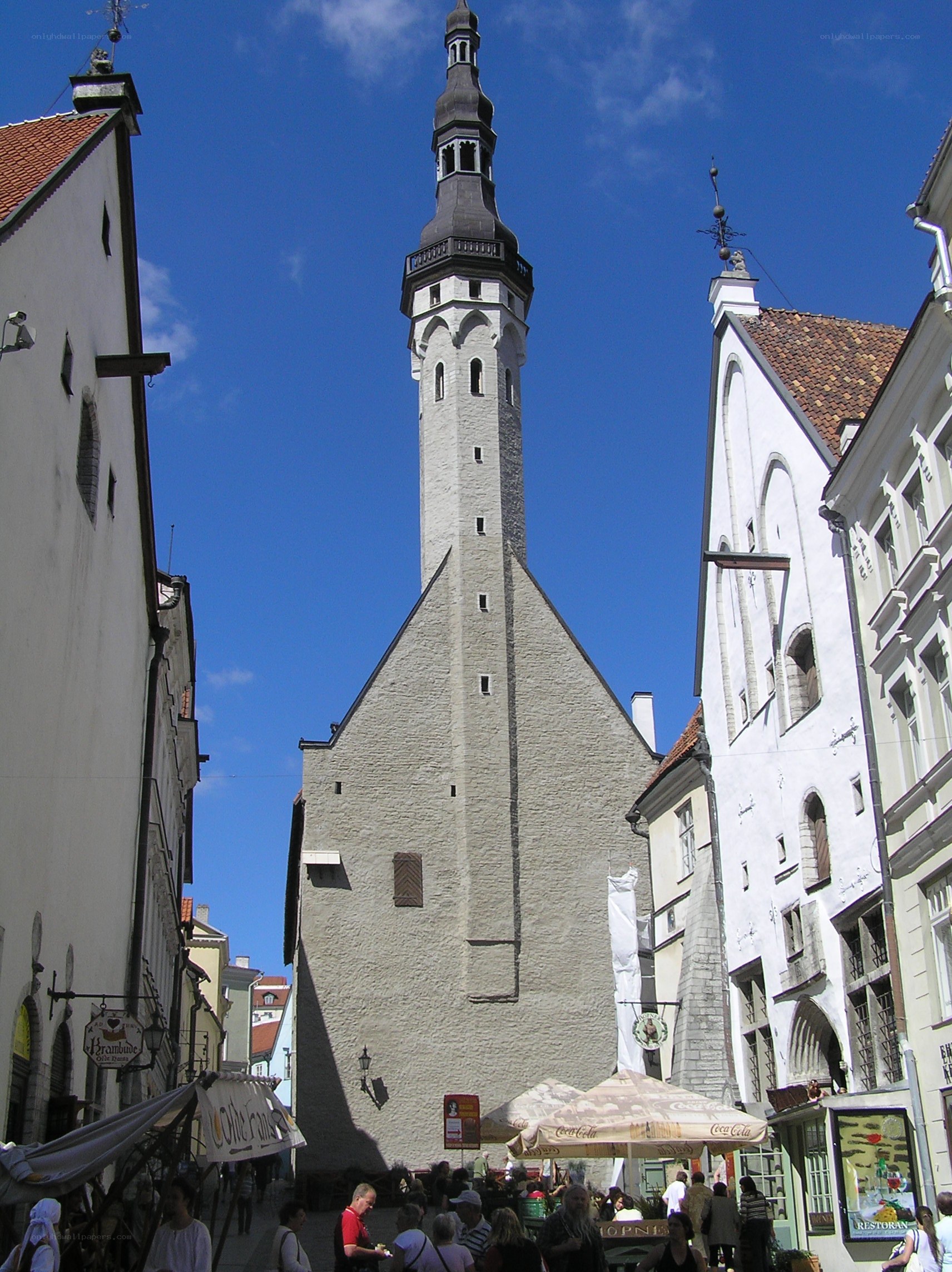 Tall tower in a historic town