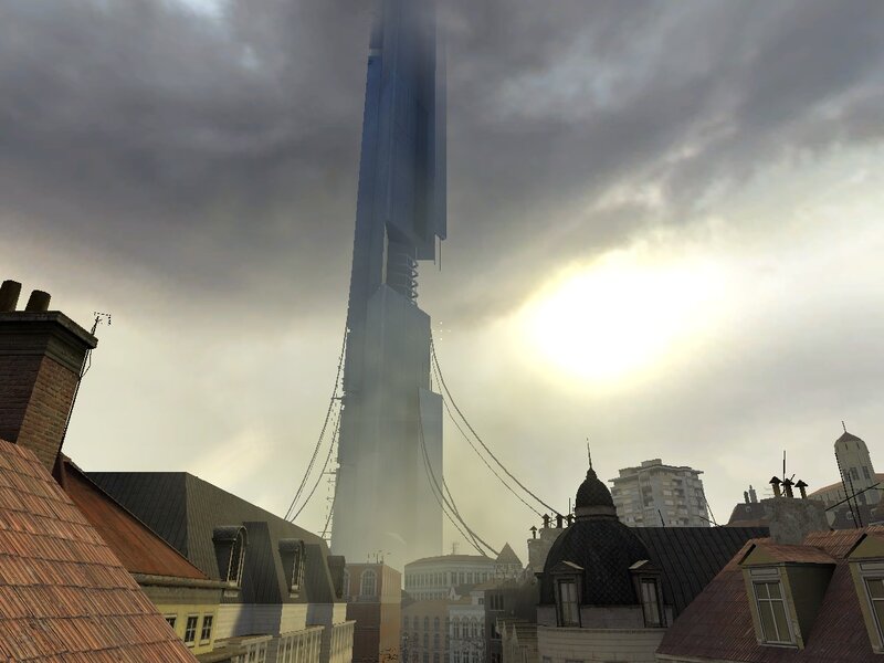tall tower in cityscape