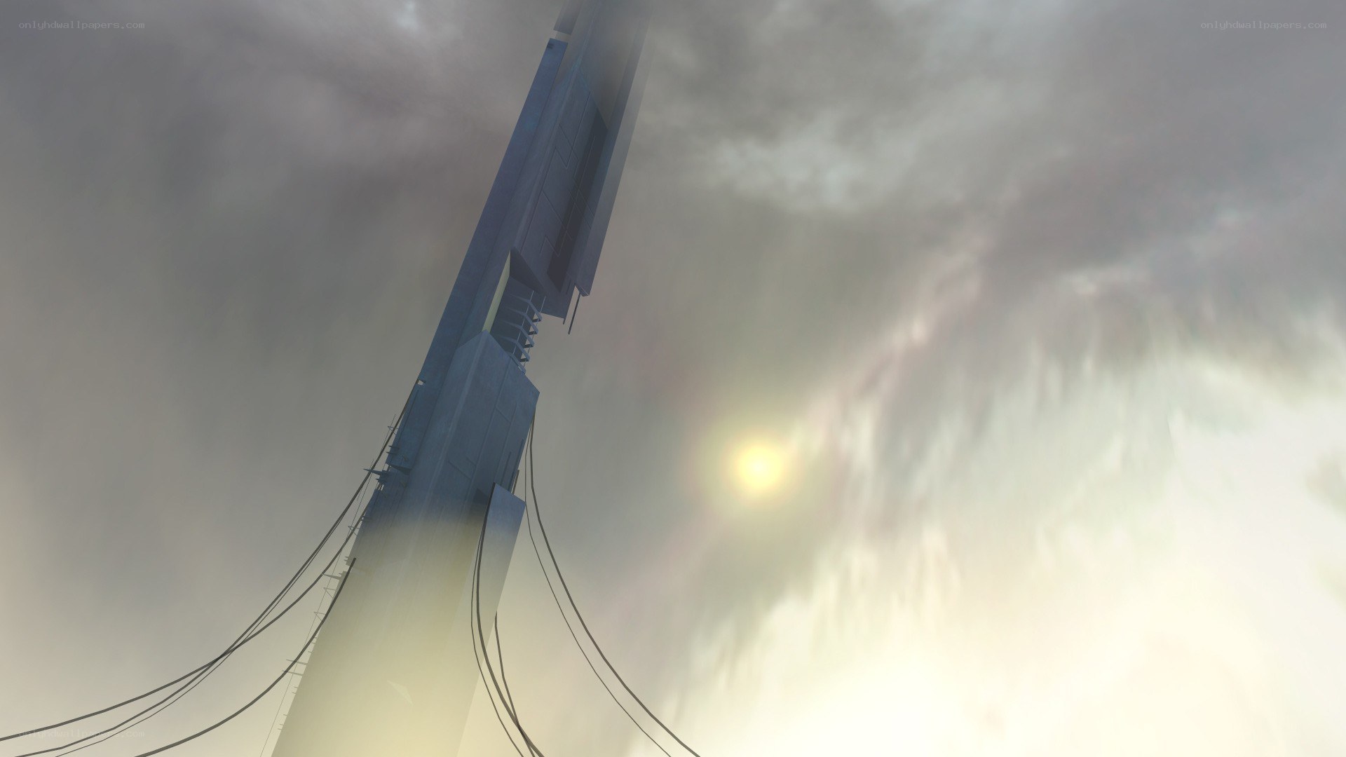 tall tower in cloudy sky