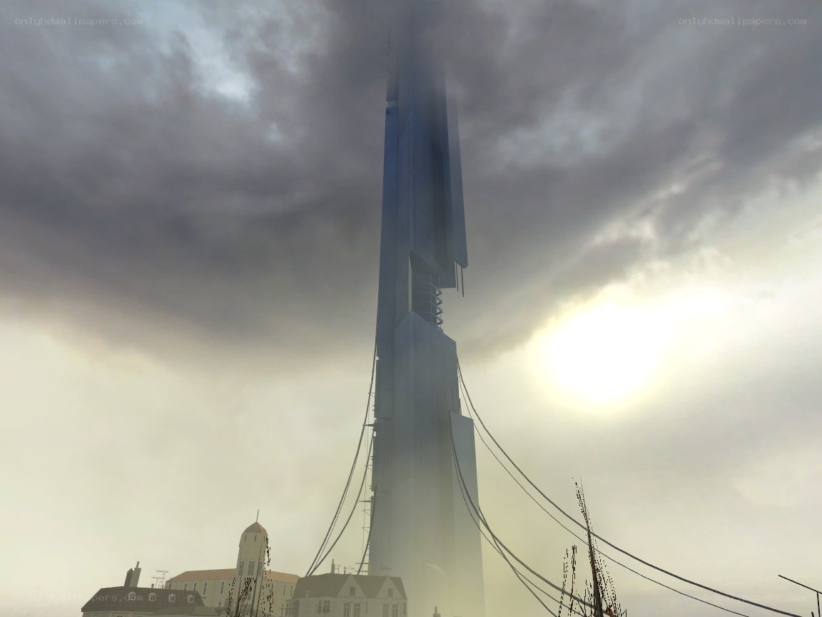 tall tower in cloudy sky