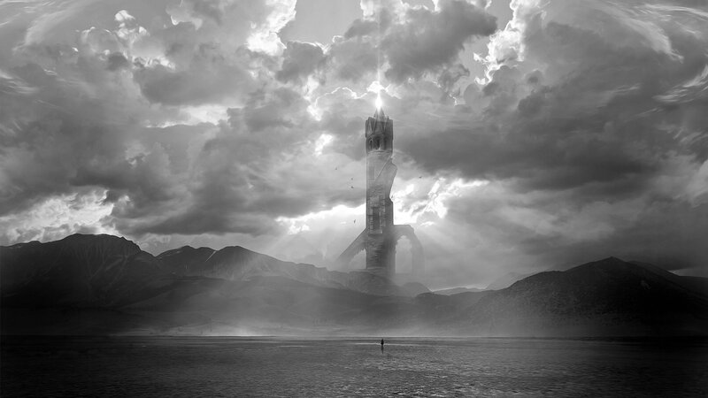 Tall Tower in Desert — Black