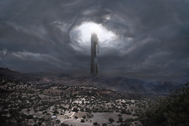 Tall Tower in Desert — Gray
