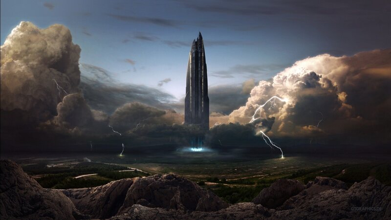 Tall Tower in Storm — Gray