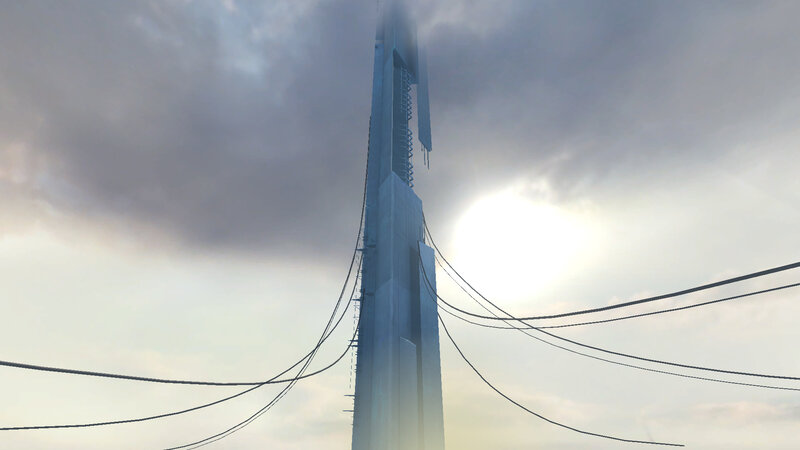 tall tower with cables