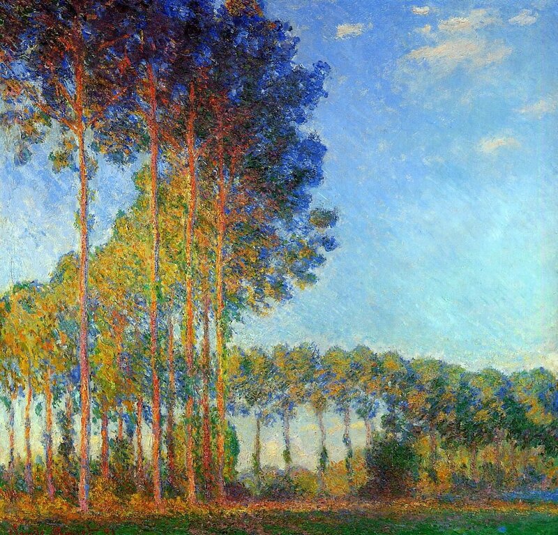 Tall Trees in Forest — Blue, Serene, Afternoon, Painting