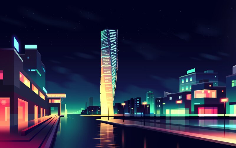 Tall Twisted Skyscraper — Blue