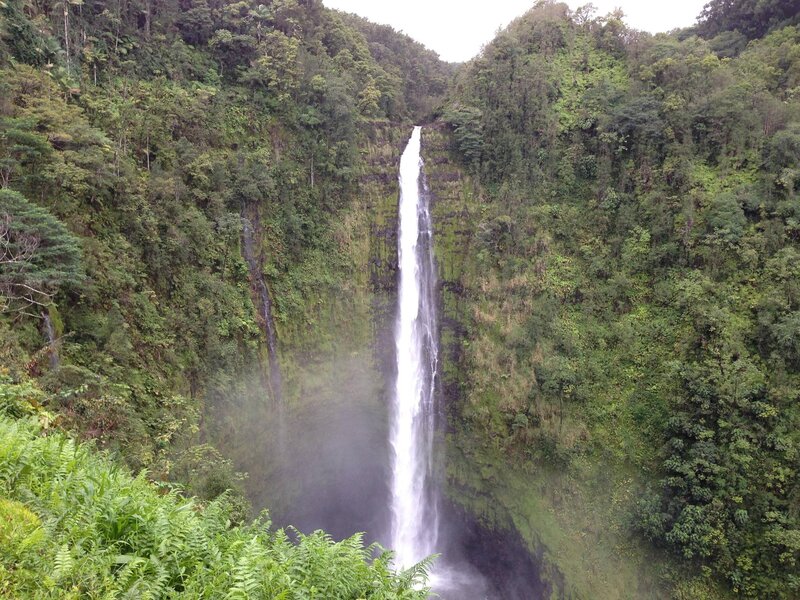 Tall Waterfall in Forest — Green, Serene