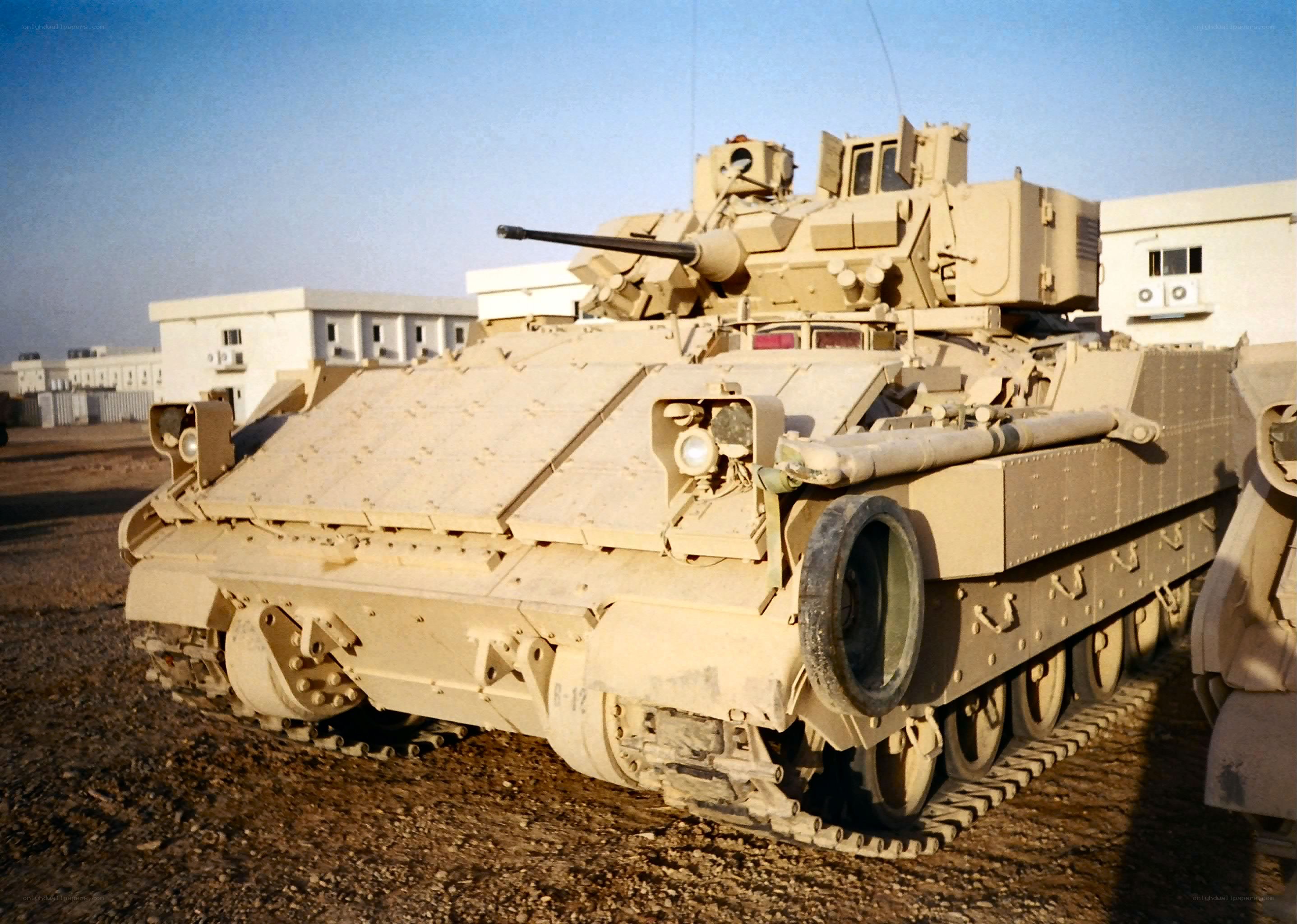 Tan armored combat vehicle