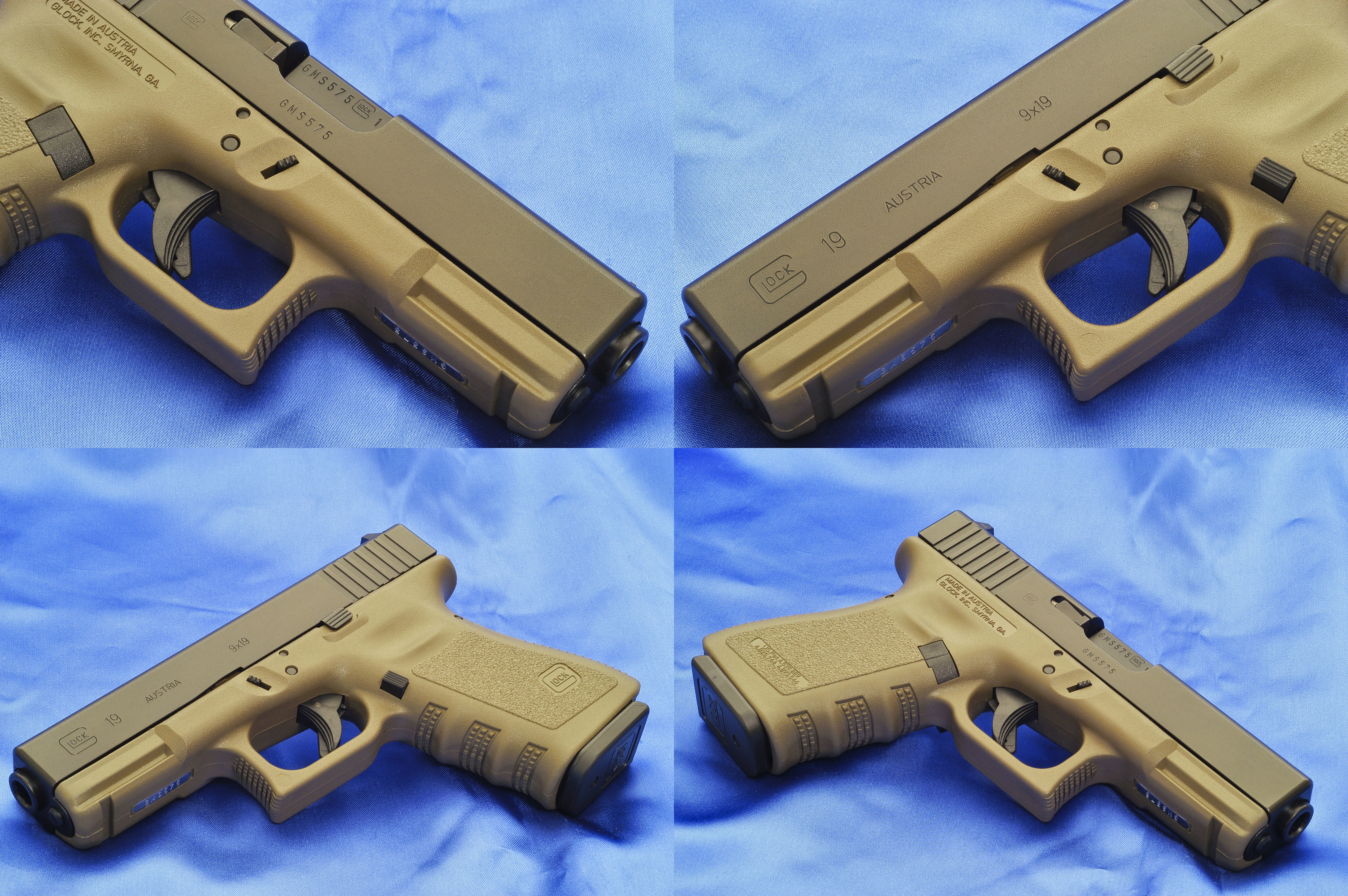 Tan Glock 19 pistol
