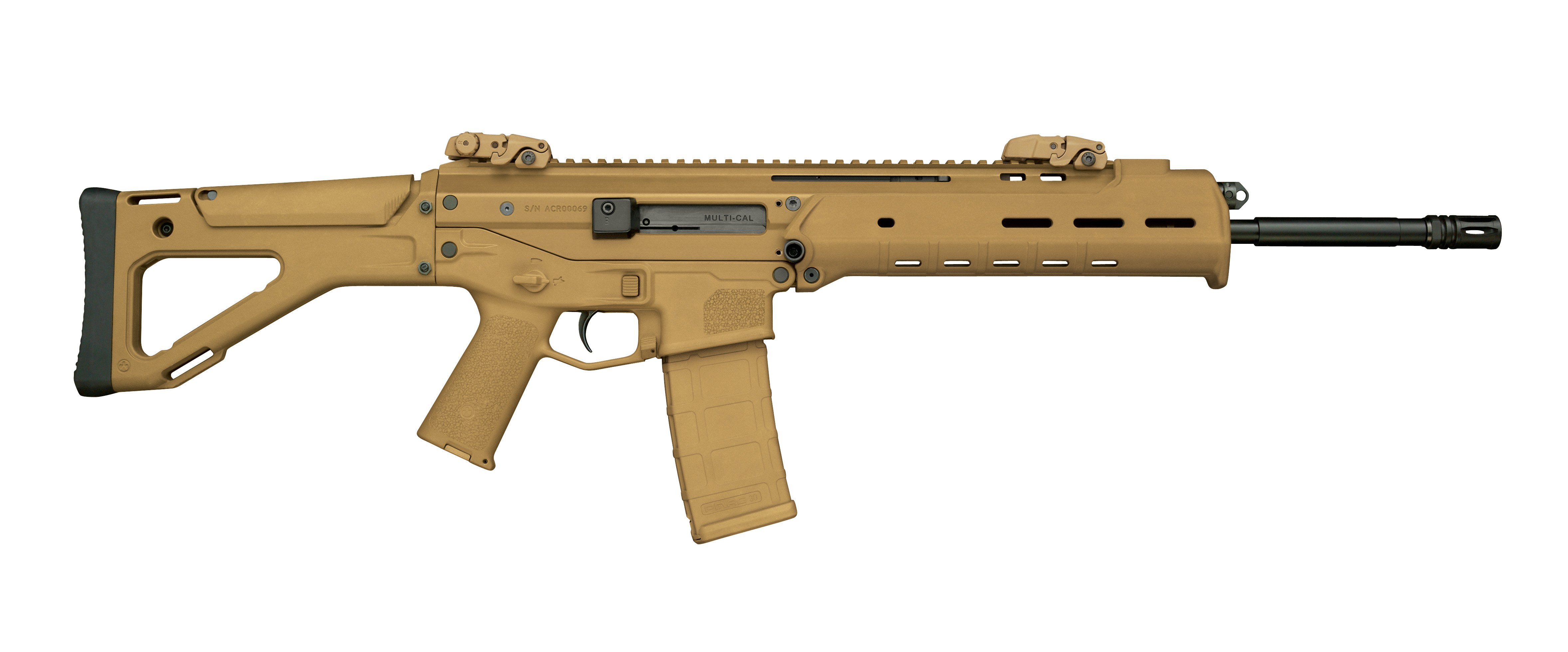 tan rifle with rail system