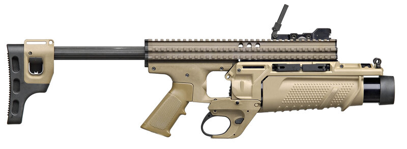 tan tactical grenade launcher