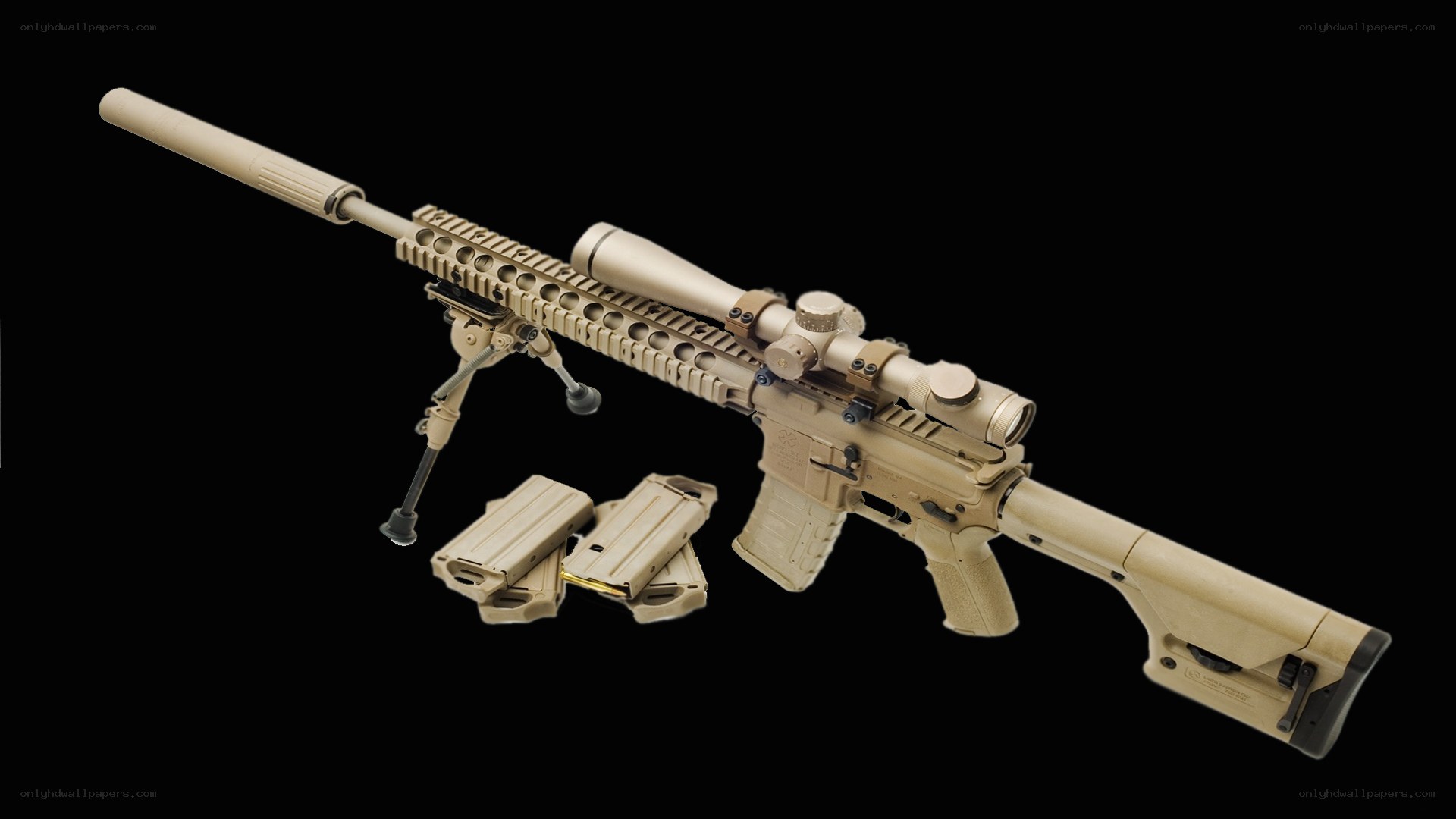 tan tactical rifle with scope