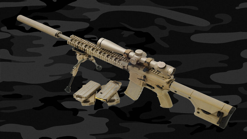 tan tactical rifle with scope
