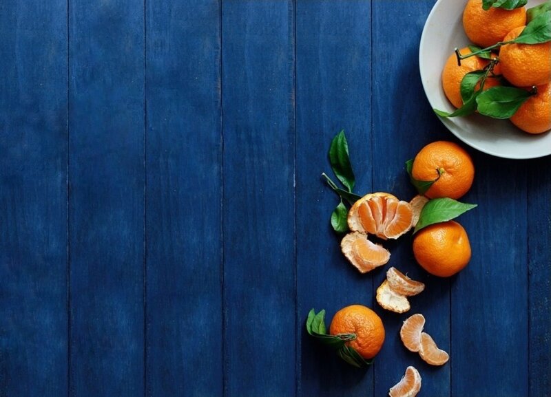 Tangerines on Blue Wood