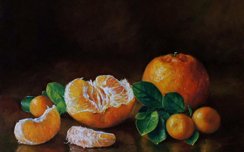 Tangerines with Leaves — Orange, Dramatic