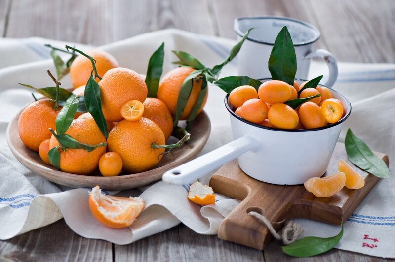 Tangerines with Leaves — Orange