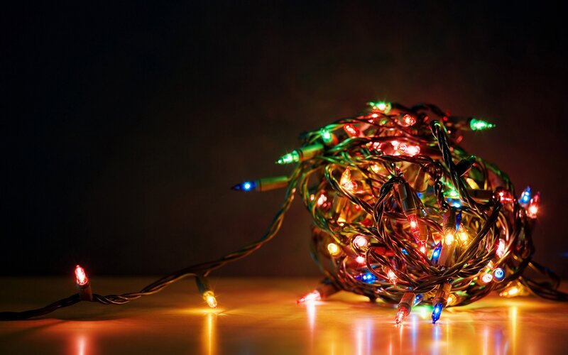Tangled Christmas Lights — Red, Dramatic, Night