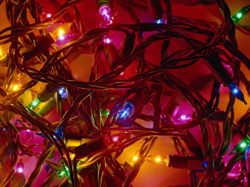 Tangled Christmas Lights — Red, Festive, Night, Photograph, Wires, Bulbs