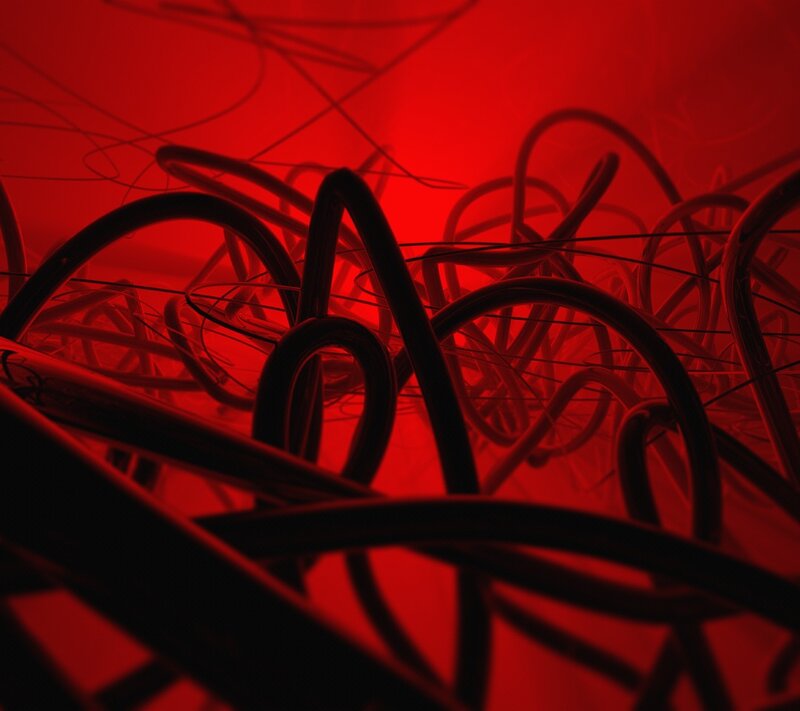 tangled red wires