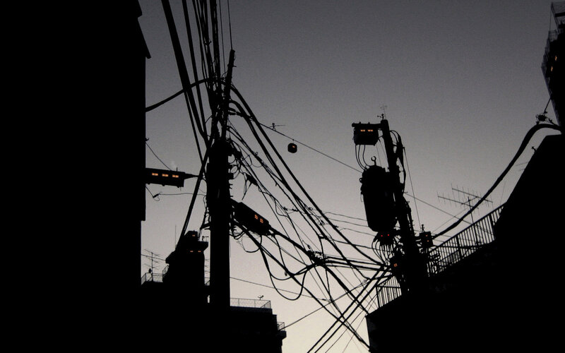 tangled wires at dusk
