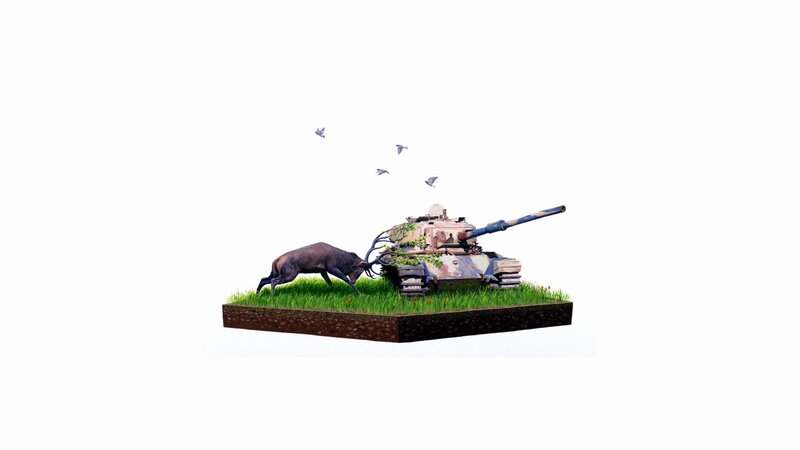 tank and bull on grass
