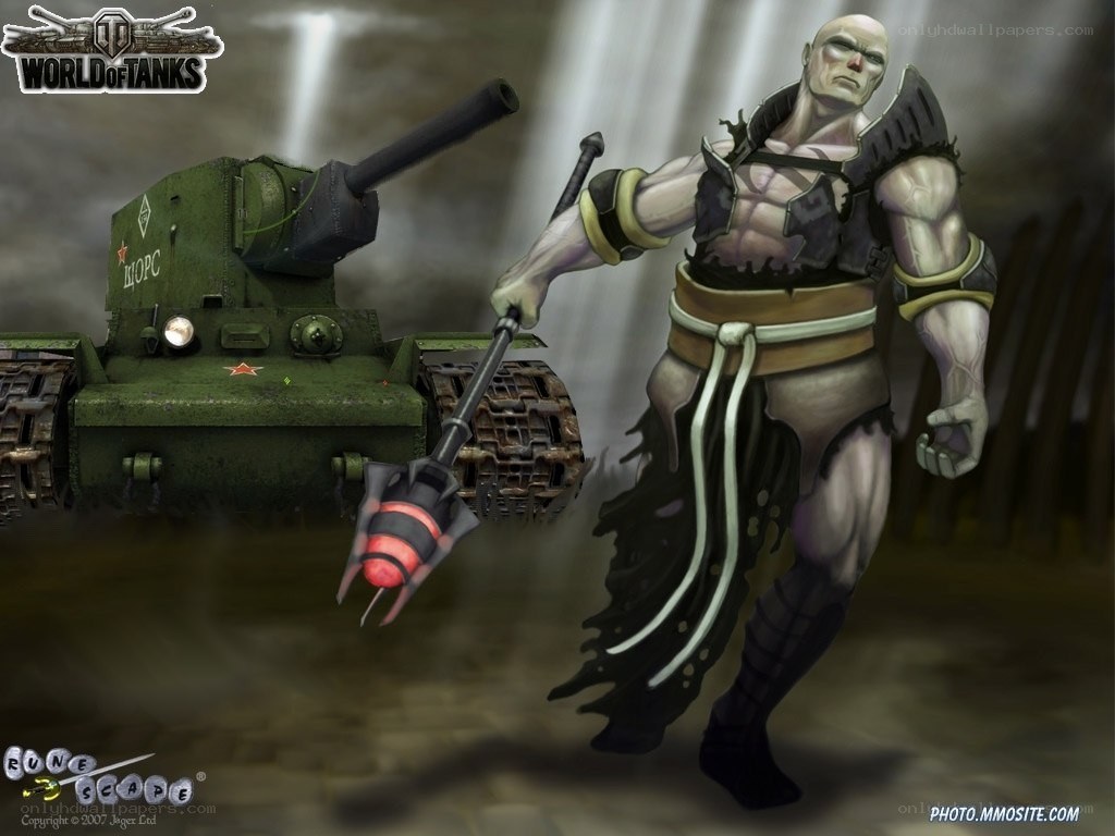 Tank and warrior in dark setting