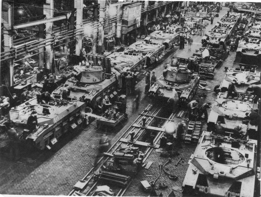 Tank assembly line in factory