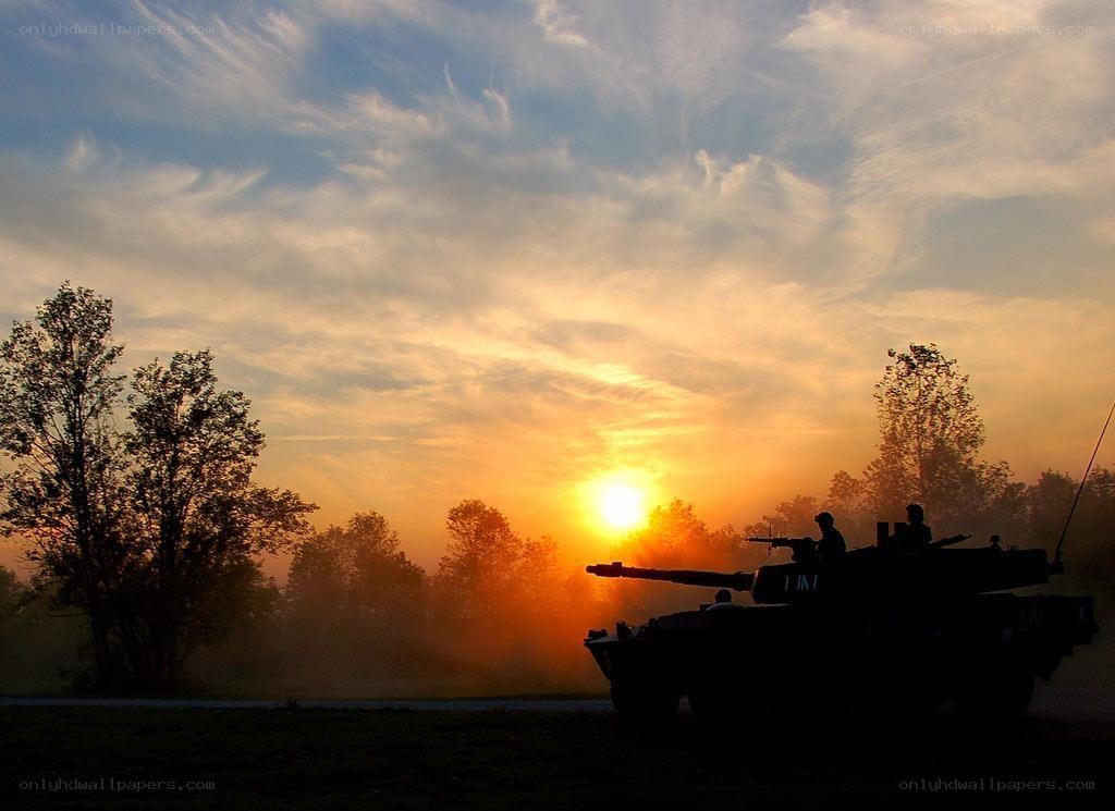 Tank at sunset silhouette