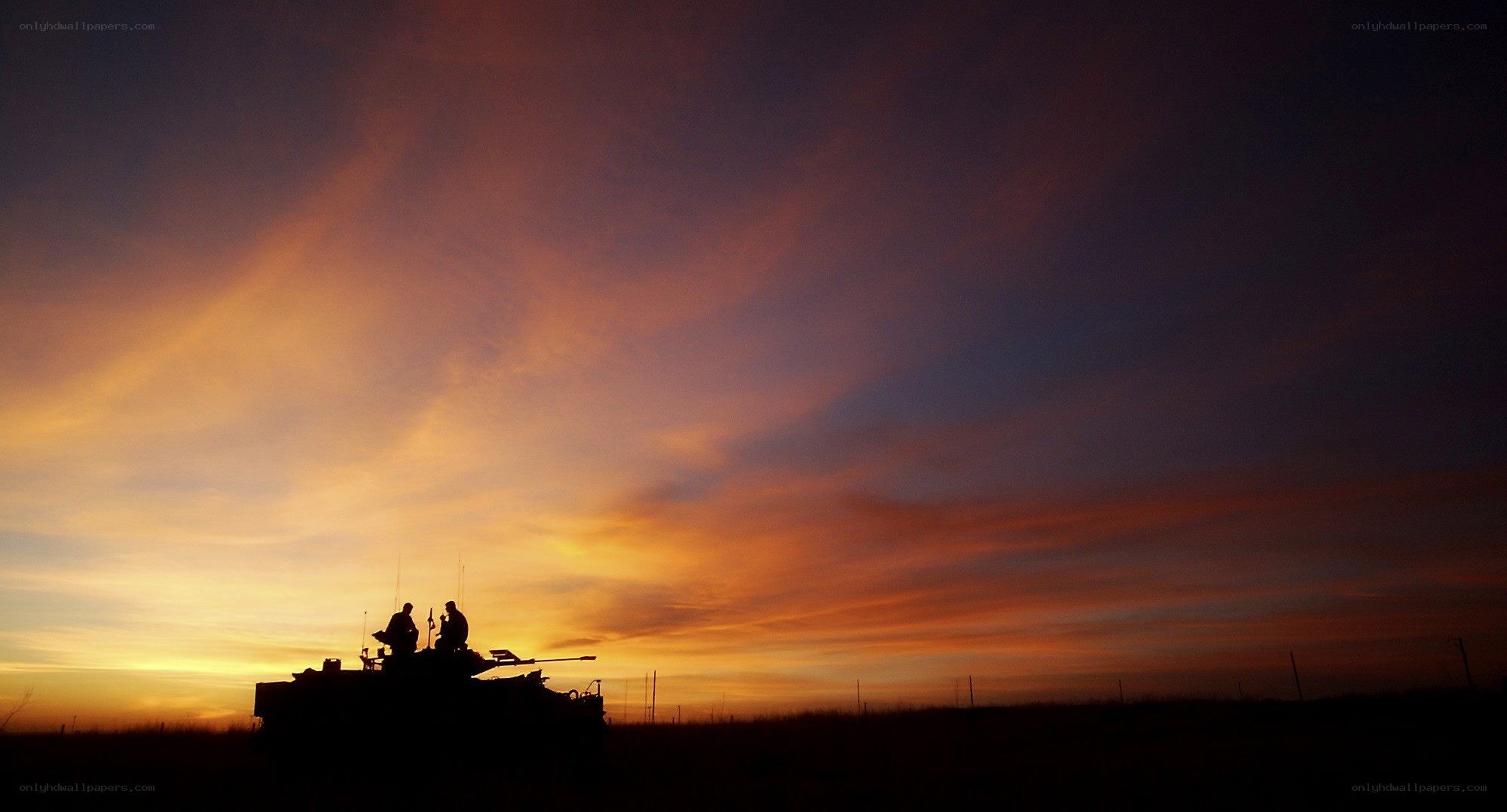 Tank at sunset silhouette