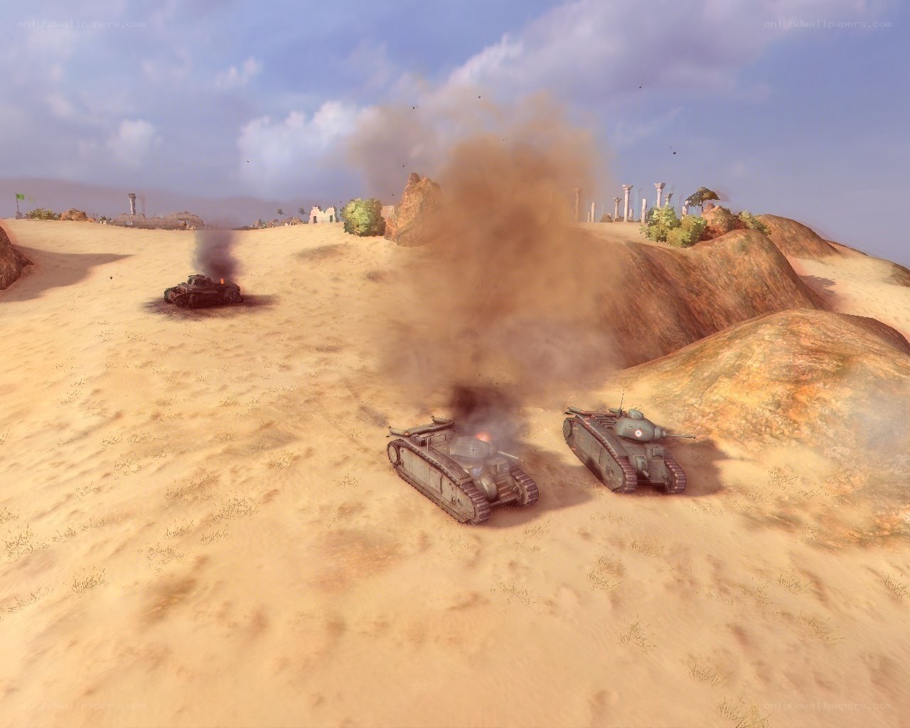 Tank battle in desert