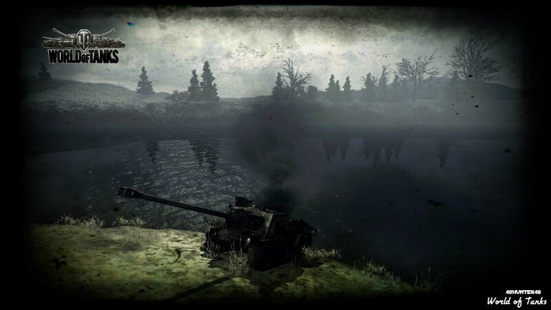 Tank by a lake at dusk