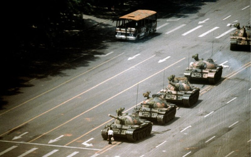 Tank convoy on city street
