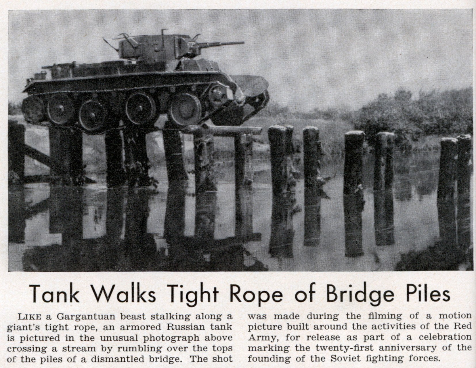 Tank crossing bridge piles