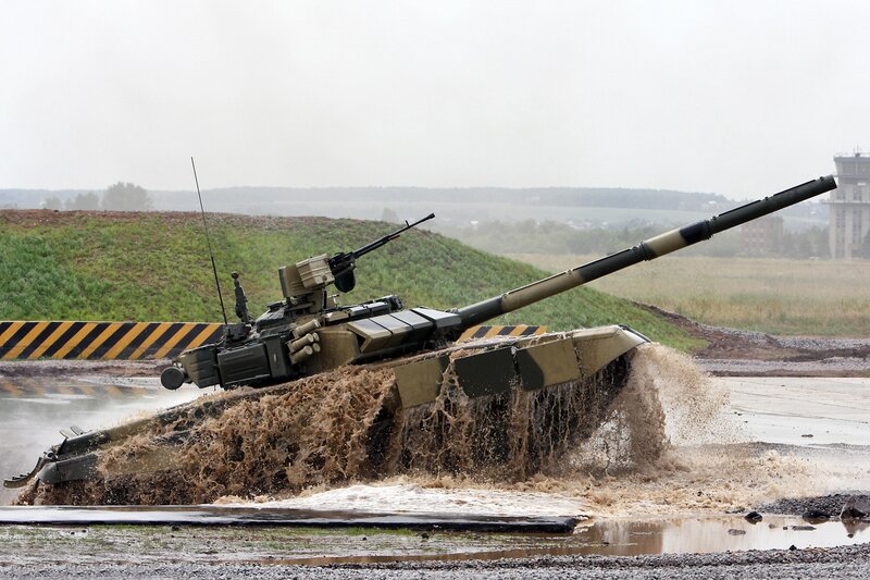Tank Crossing Water — Green, Dramatic, Morning