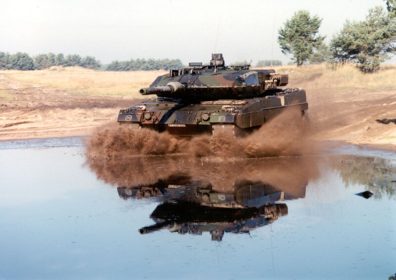 Tank crossing water obstacle