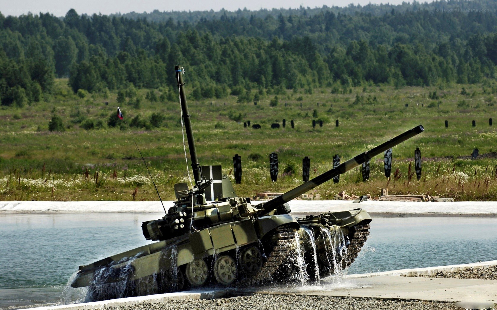 Tank crossing water obstacle