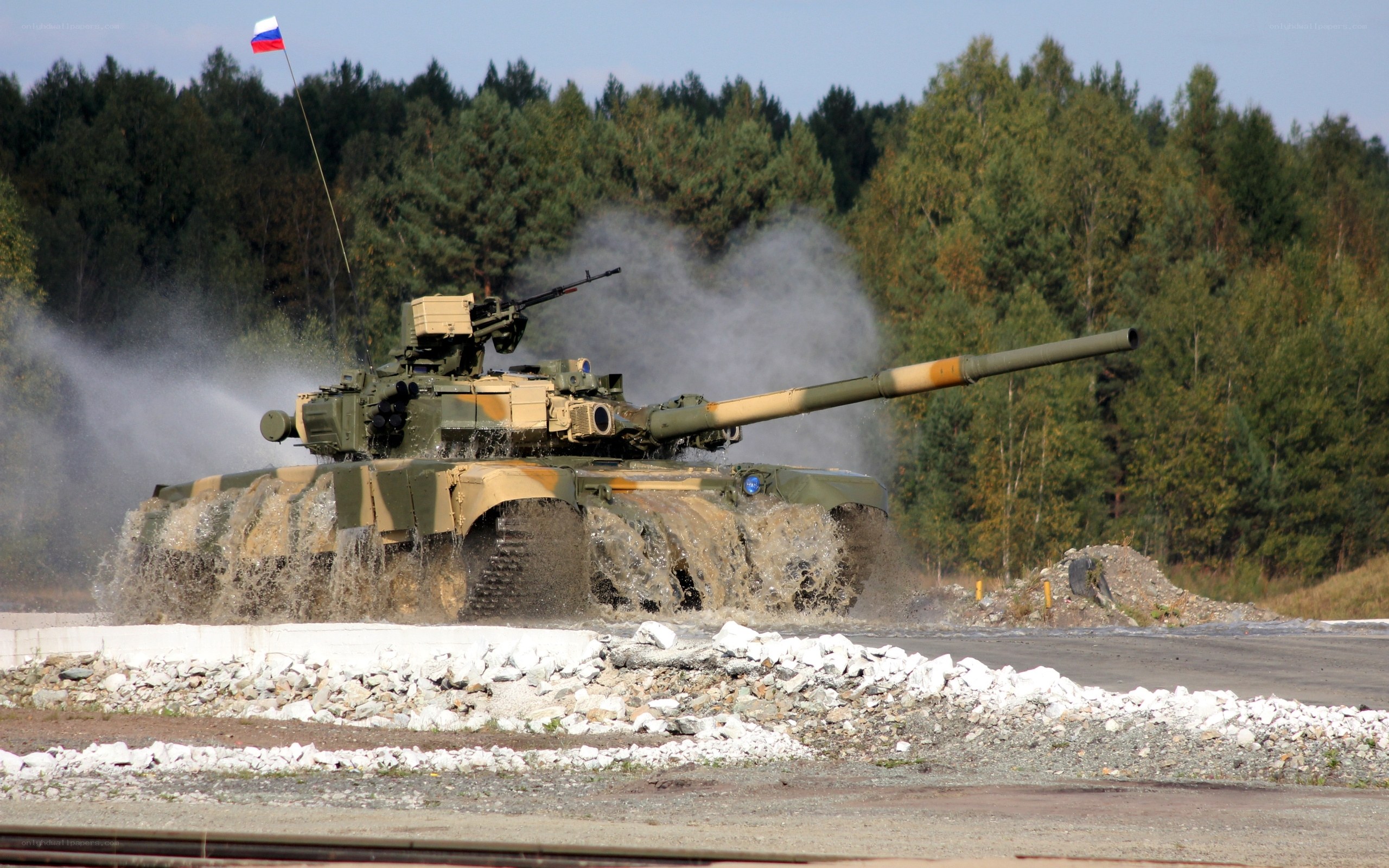 Tank crossing water obstacle
