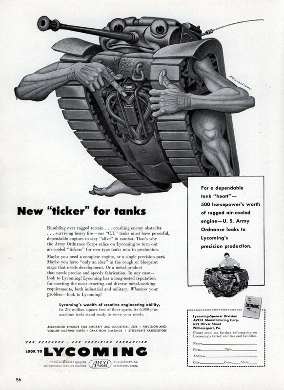 Tank engine ad with cartoon