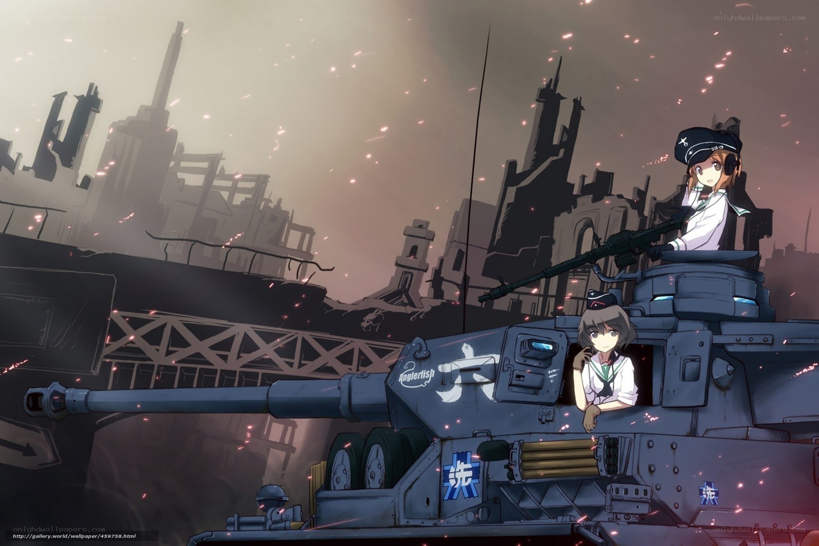 tank girls in a war-torn city