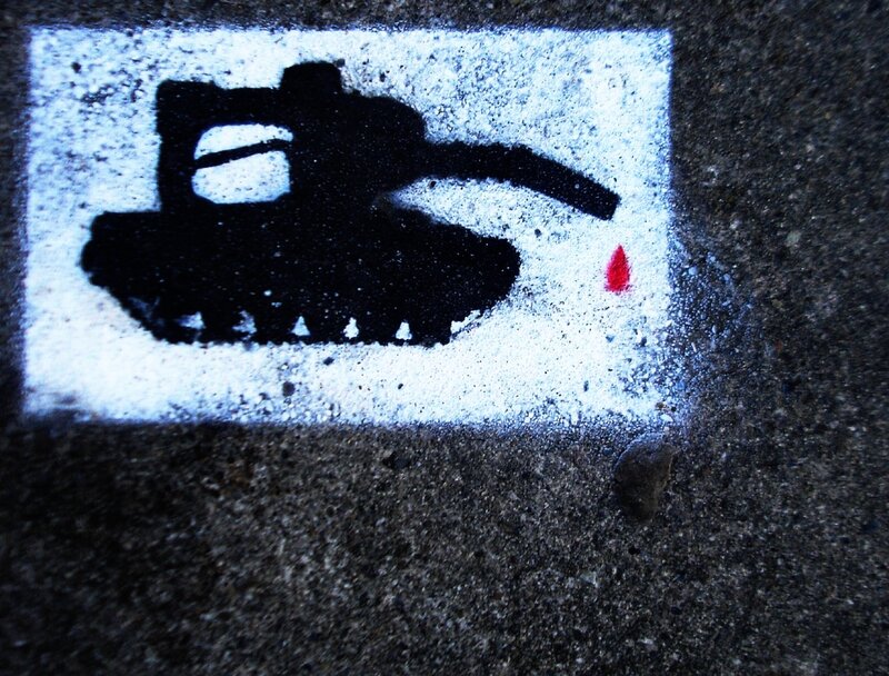 tank graffiti with blood drop