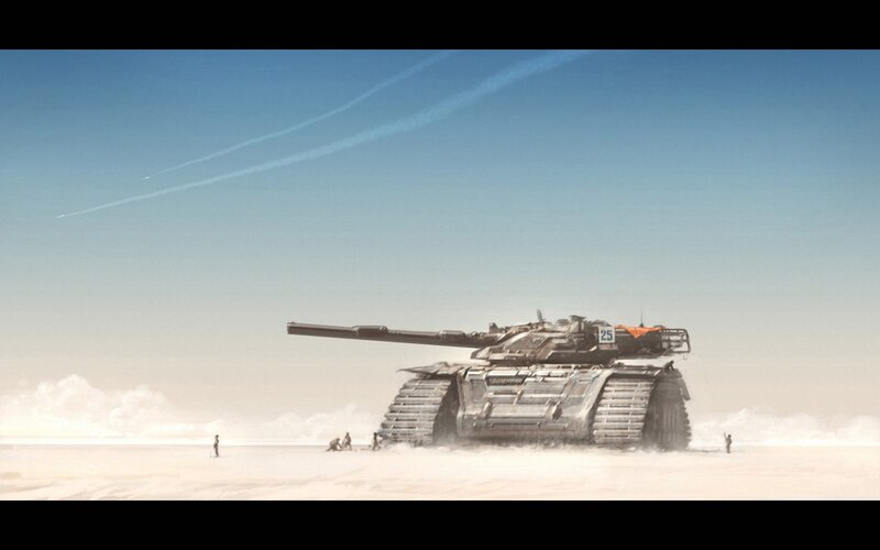 Tank in a desert landscape